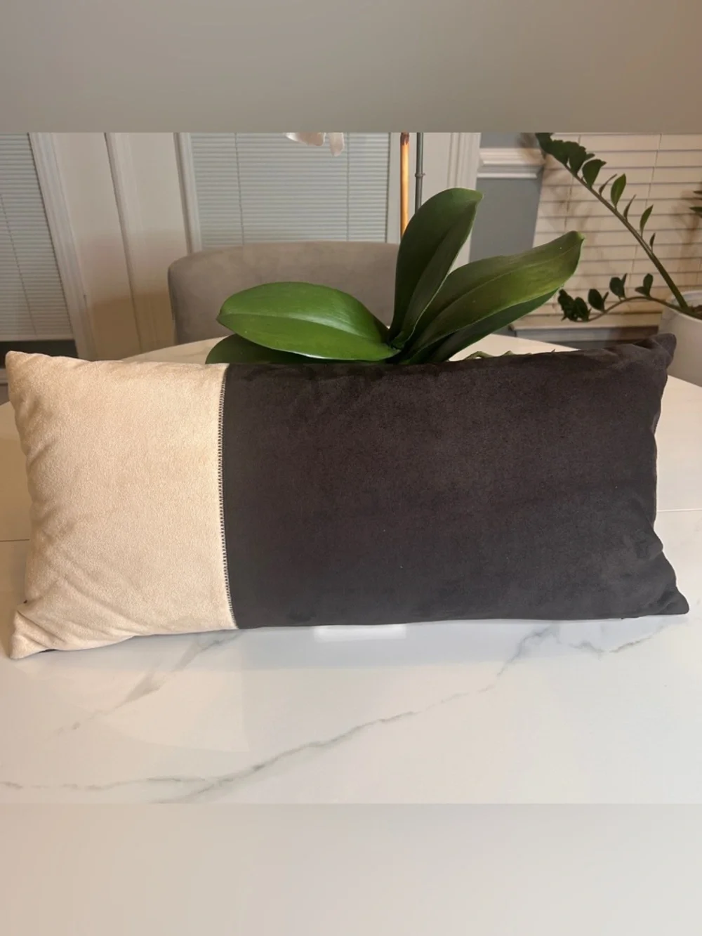 Threshold Black & Cream Colorblock Design Faux Suede Lumbar Accent 24
